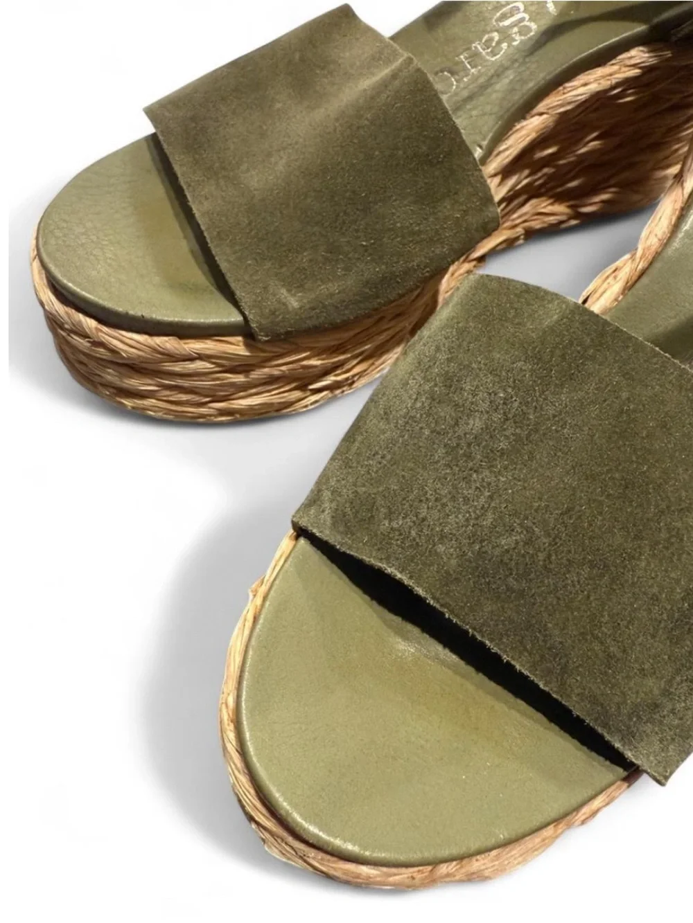 Pedro Garcia Olive Suede Wedge Sandals with Braided Espadrille Platform